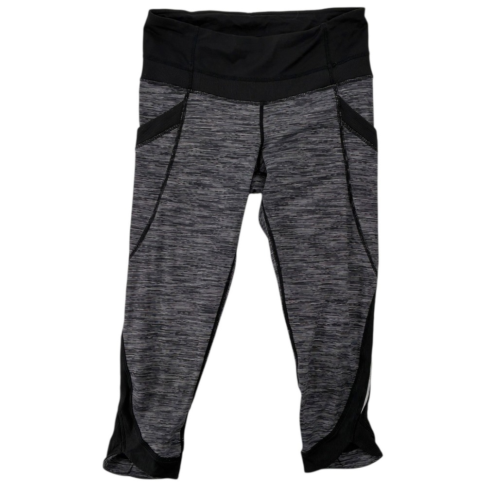 Lululemon Crop Leggings Size 4‎ Gray Black Zip Pocket Run Training